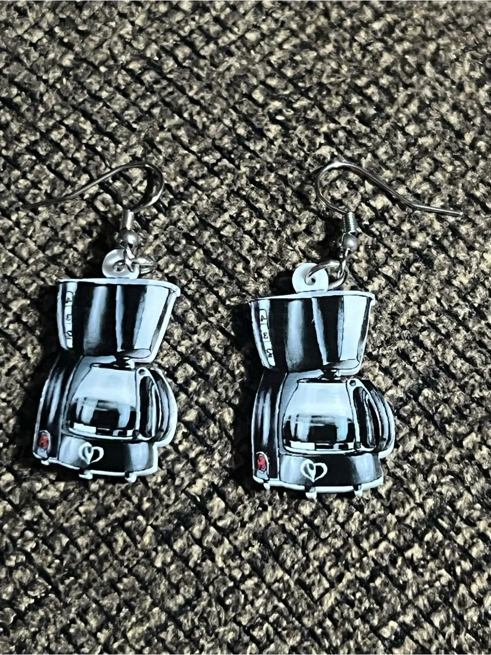 Coffee Maker Dangle Earrings — Black & Silver E109